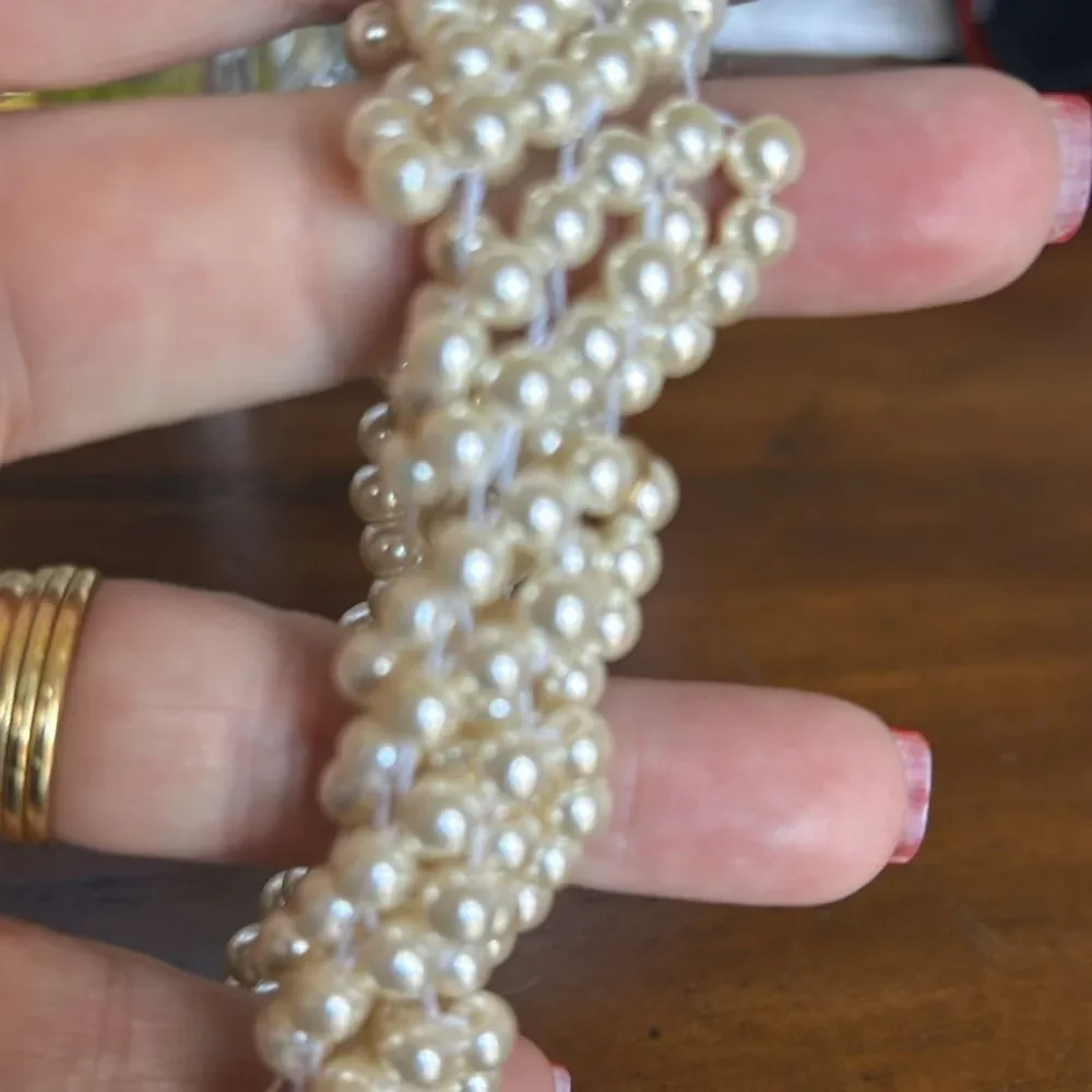J Crew Bracelet Faux Pearl Beaded Stretch  Twisted Multistrand Gold Tone